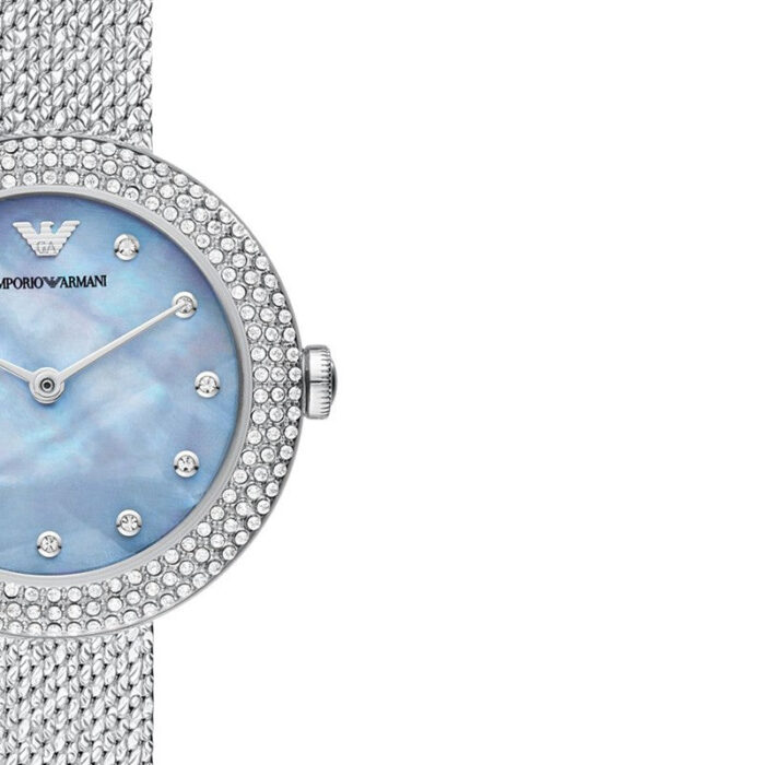 Emporio Armani Rosa Diamonds Mother of Pearl Blue Dial Silver Mesh Bracelet Watch For Women - AR11380 - Image 8